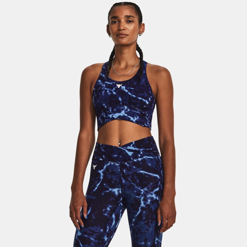 Under Armour Women's Project Rock Lets Go Crossover Printed Top Midnight Navy / White Clay XS